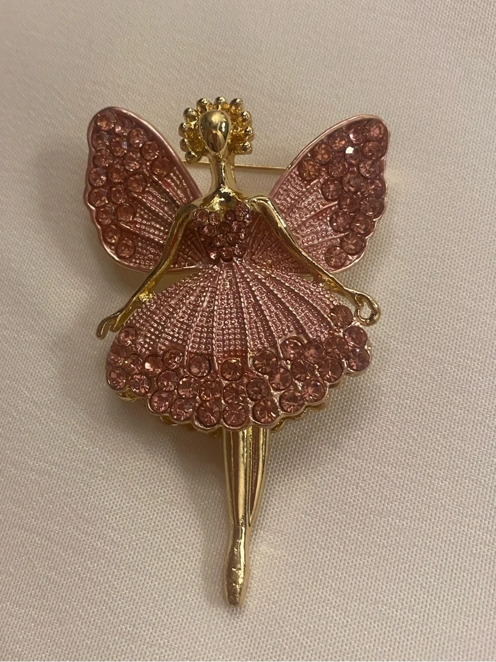 Brooch Ballerina Fairy Crystal Pink Brooch Gold Tone New
